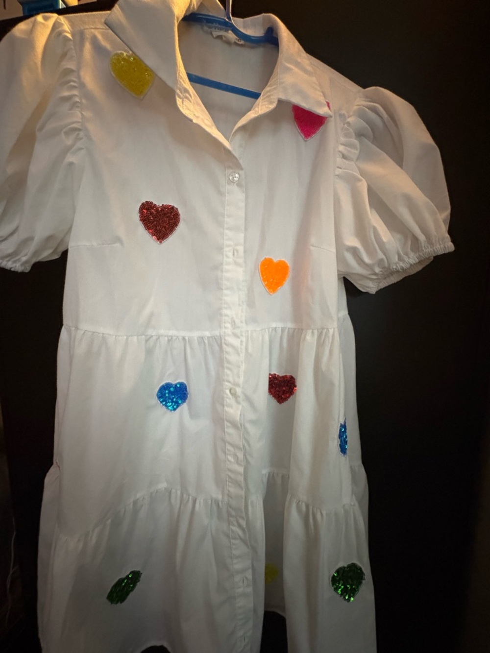 Main Strip White Blouse with Blue Hanger Accent